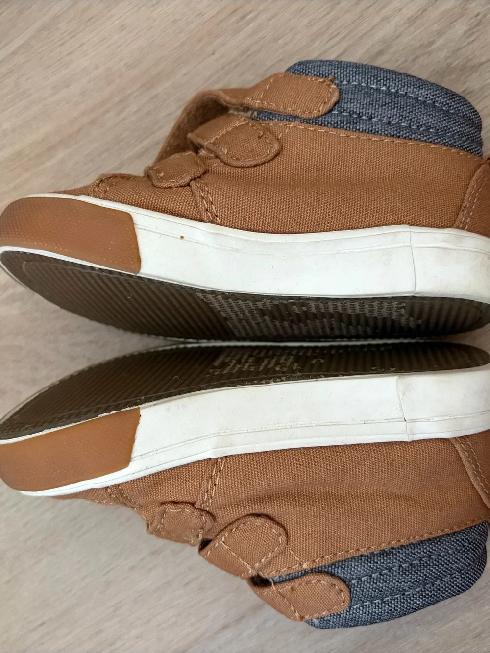 Old Navy Tan Canvas Kids High-Top Boots with Gray Collar